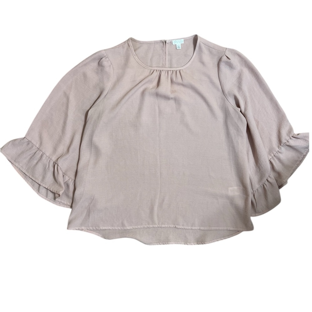 Spense Blush-Beige Ruffle Sleeve Blouse Sz Large - Hi-Lo Top *NICE*